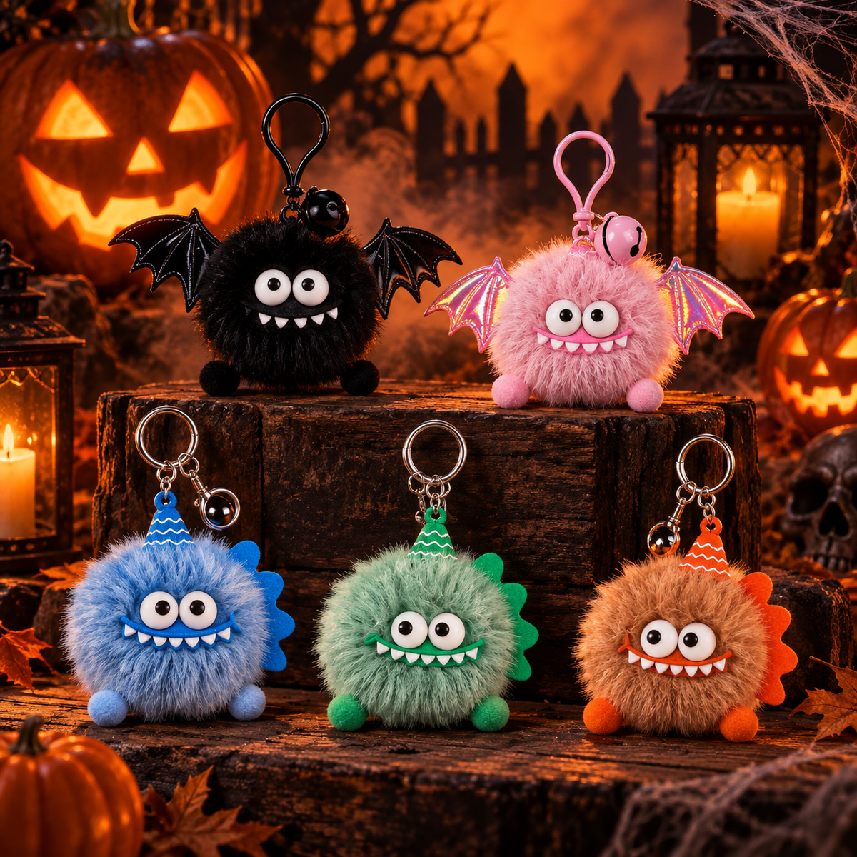 5pcs Fluffy Monster Keychains