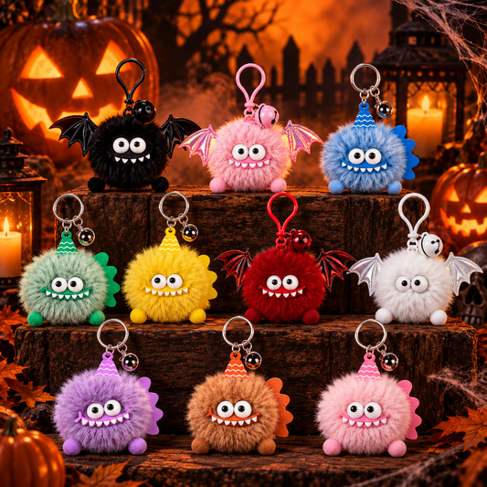 10pcs Fluffy Monster Keychains